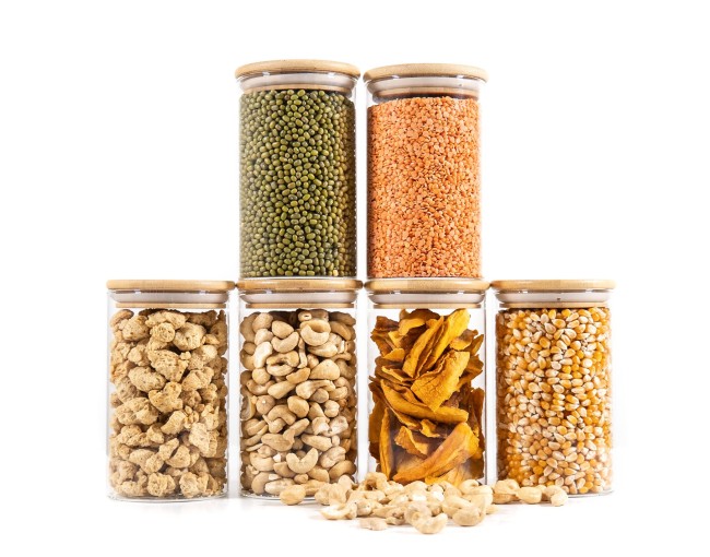 Barattoli rotondi con coperchio in bambù, set da 4, 800 ml