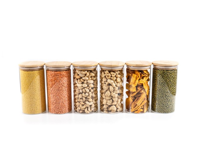 Bocaux de conservation ronds avec couvercles en bambou, lot de 4, 800 ml