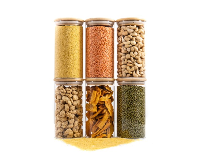 Bocaux de conservation ronds avec couvercles en bambou, lot de 4, 800 ml