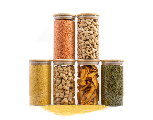 Bocaux de conservation ronds avec couvercles en bambou, lot de 4, 800 ml