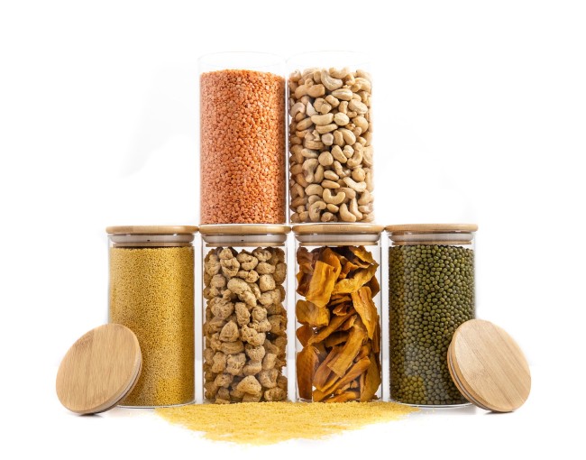 Round storage jars with bamboo lids, set of 4, 800ml