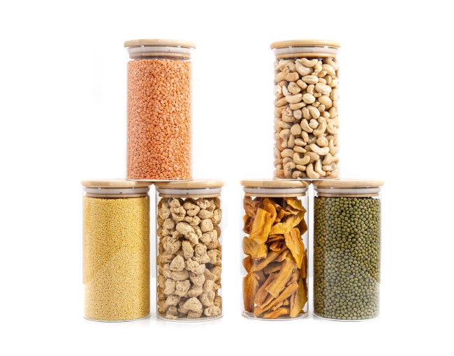 Bocaux de conservation ronds avec couvercles en bambou, lot de 4, 800 ml