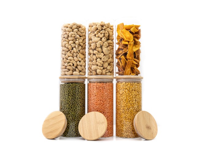 Barattoli rotondi con coperchio in bambù, set da 4, 800 ml