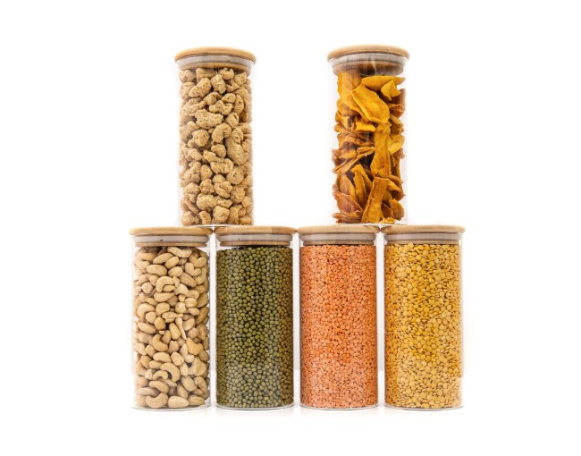 Bocaux de conservation ronds avec couvercles en bambou, lot de 4, 800 ml