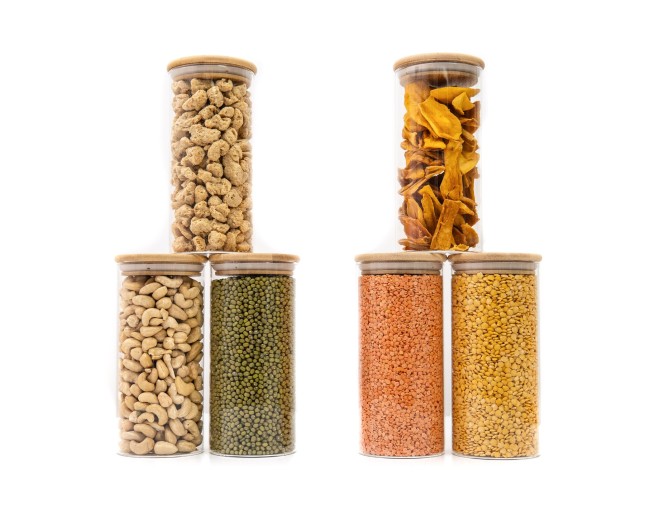 Round storage jars with bamboo lids, set of 4, 800ml