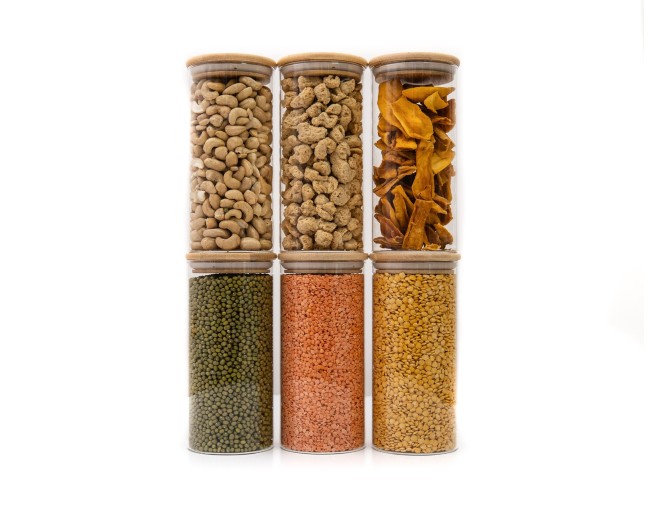 Round storage jars with bamboo lids, set of 4, 800ml