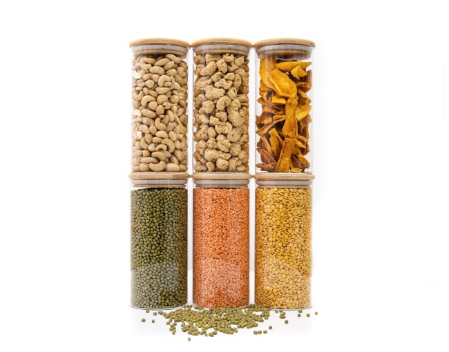 Barattoli rotondi con coperchio in bambù, set da 4, 800 ml