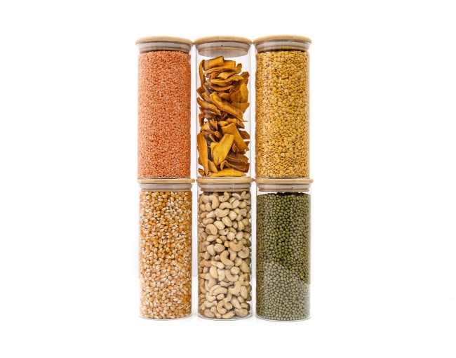 Bocaux de conservation ronds avec couvercles en bambou, lot de 4, 800 ml