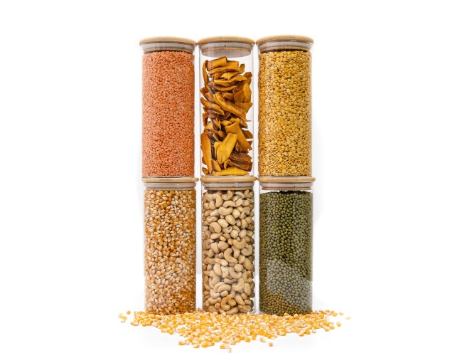 Round storage jars with bamboo lids, set of 4, 800ml