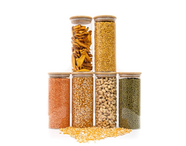 Round storage jars with bamboo lids, set of 4, 800ml