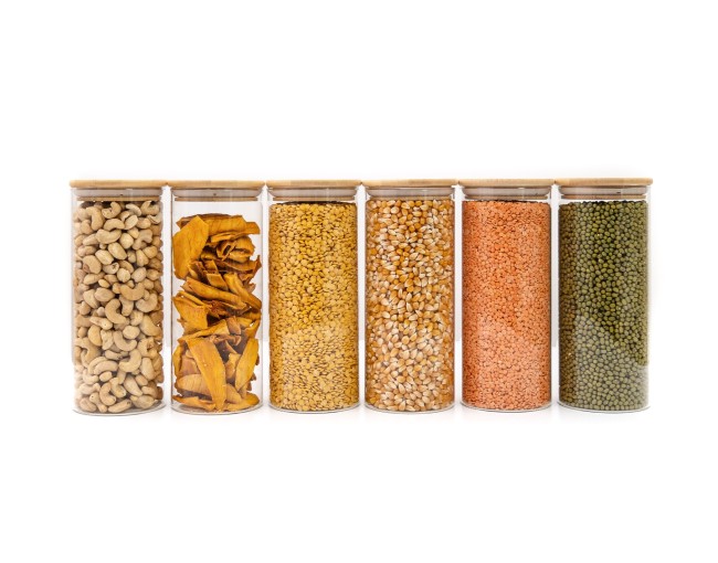 Bocaux de conservation ronds avec couvercles en bambou, lot de 4, 800 ml