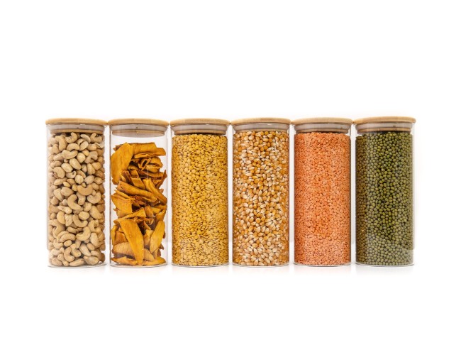 Round storage jars with bamboo lids, set of 4, 800ml