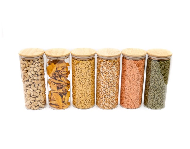 Round storage jars with bamboo lids, set of 4, 800ml