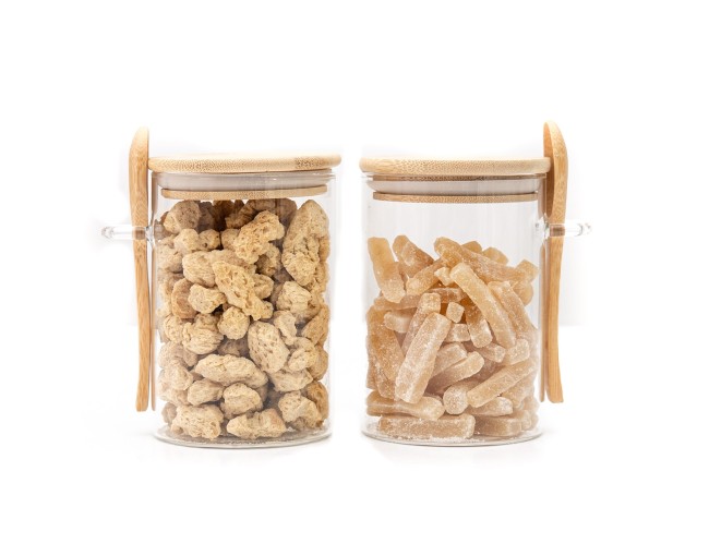 Storage jars with bamboo lid and spoon, set of 2