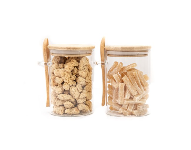 Vorratsgläser mit Bambusdeckel und Löffel 2er Set