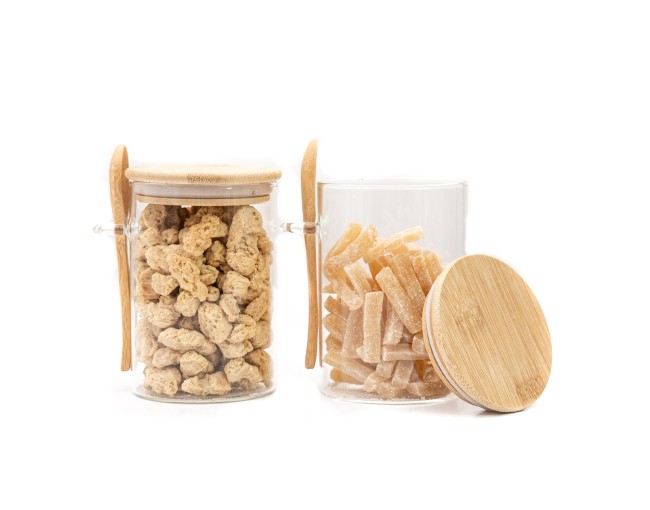 Bocaux de conservation avec couvercle en bambou et cuillère, lot de 2