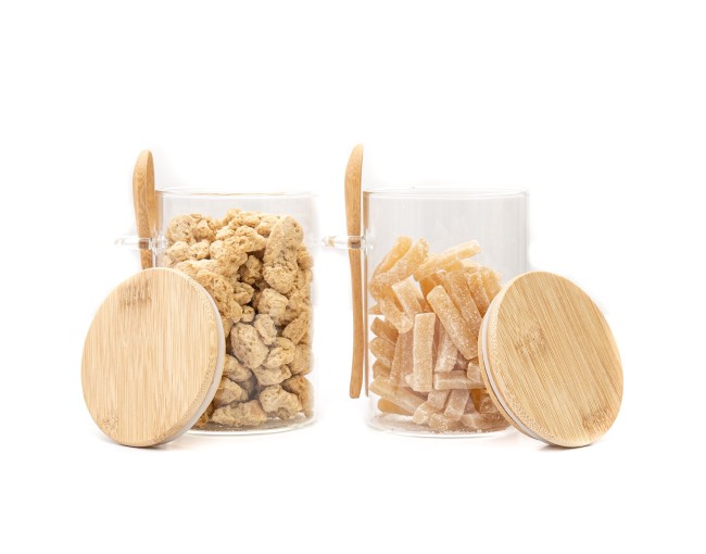 Storage jars with bamboo lid and spoon, set of 2