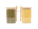 Storage jars with bamboo lid and spoon, set of 2, square