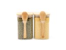Storage jars with bamboo lid and spoon, set of 2, square