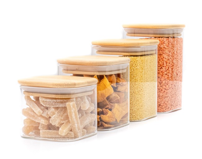 Bocaux de rangement carrés étroits, lot de 4, petits, Ø8cm