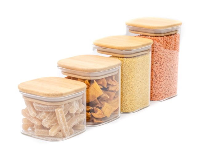 Narrow square storage jars, set of 4, small, Ø8cm