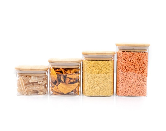 Bocaux de rangement carrés étroits, lot de 4, petits, Ø8cm