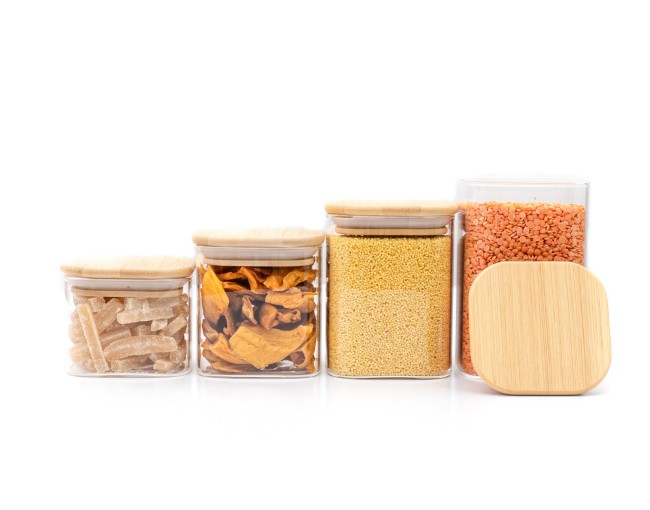 Narrow square storage jars, set of 4, small, Ø8cm