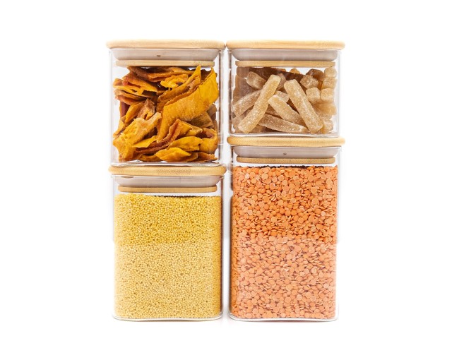 Bocaux de rangement carrés étroits, lot de 4, petits, Ø8cm