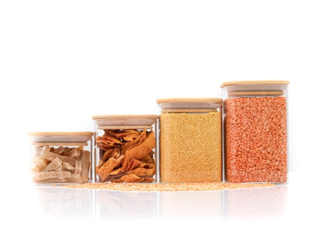 Narrow square storage jars, set of 4, small, Ø8cm