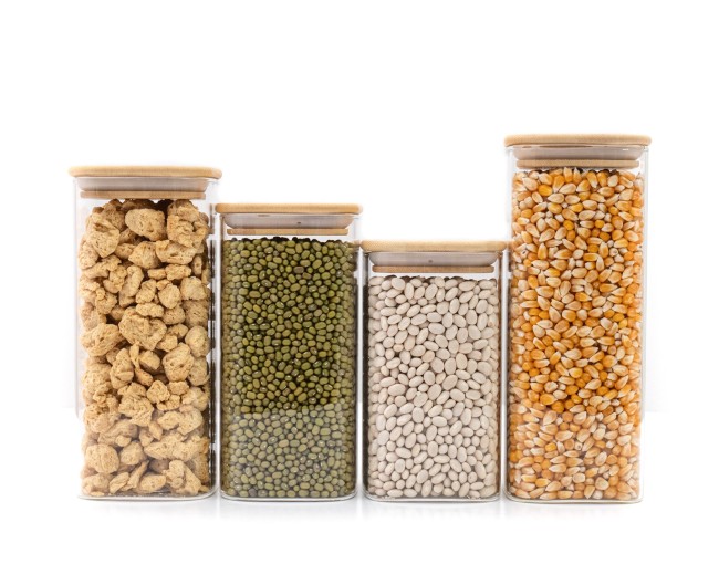 Barattoli di stoccaggio quadrati stretti, set da 4, grandi, Ø8cm