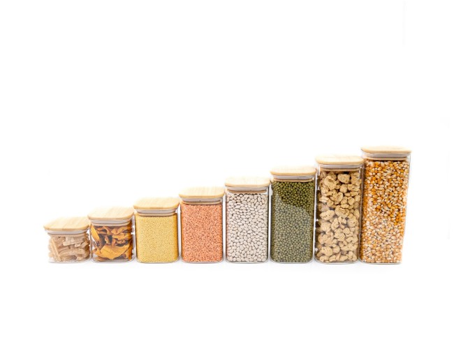 Barattoli rotondi con coperchio in bambù, set da 4, 800 ml