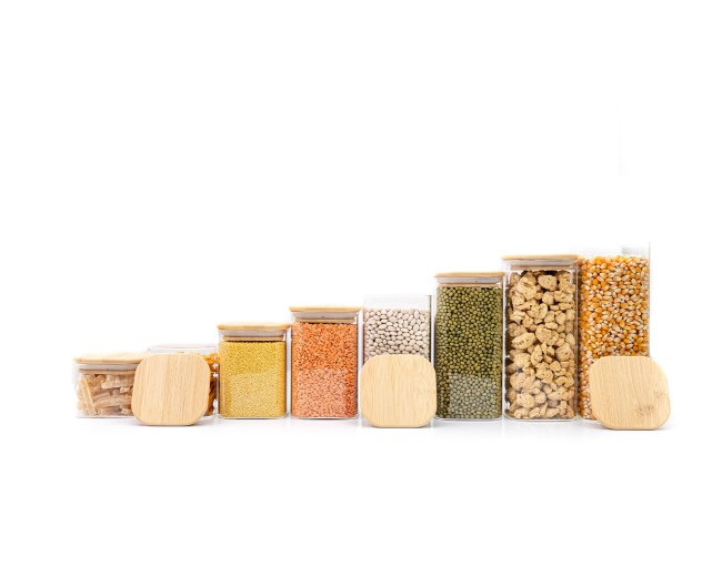 Round storage jars with bamboo lids, set of 4, 800ml