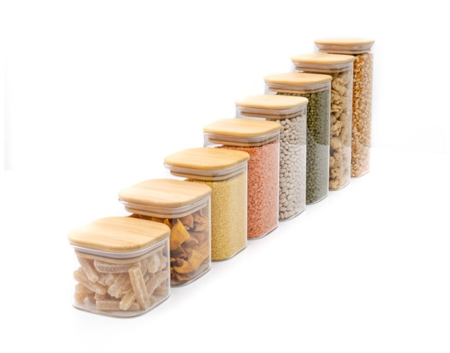 Barattoli rotondi con coperchio in bambù, set da 4, 800 ml