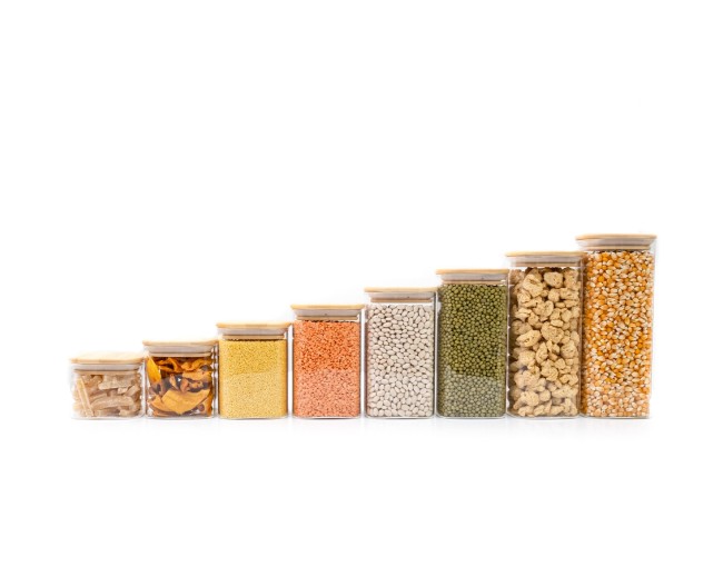 Barattoli rotondi con coperchio in bambù, set da 4, 800 ml