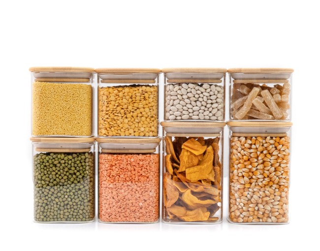 Round storage jars with bamboo lids, set of 4, 800ml