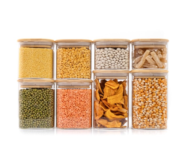 Round storage jars with bamboo lids, set of 4, 800ml