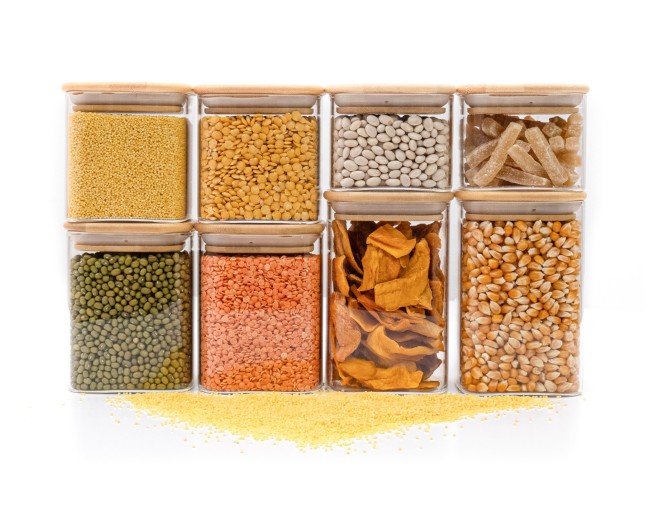 Round storage jars with bamboo lids, set of 4, 800ml