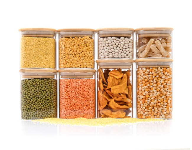 Round storage jars with bamboo lids, set of 4, 800ml