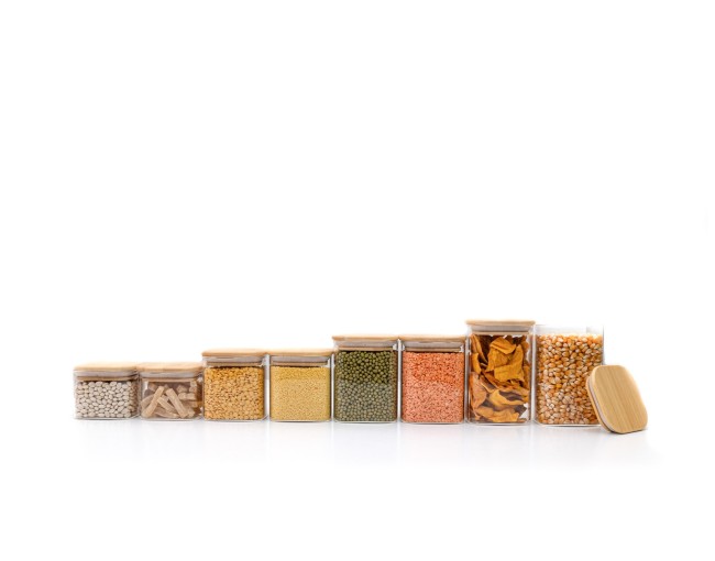 Bocaux de conservation ronds avec couvercles en bambou, lot de 4, 800 ml