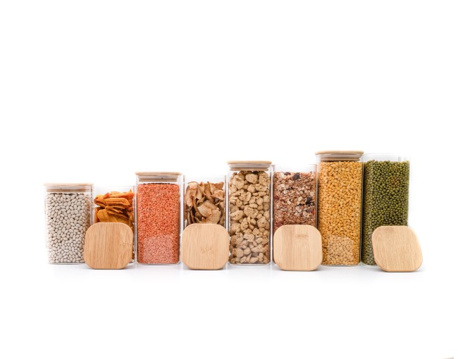 Round storage jars with bamboo lids, set of 4, 800ml