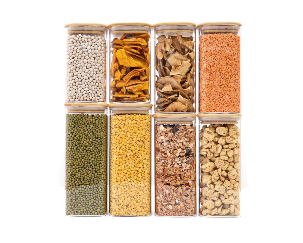 Round storage jars with bamboo lids, set of 4, 800ml