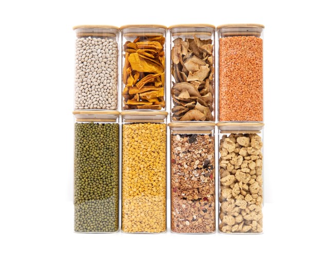 Round storage jars with bamboo lids, set of 4, 800ml