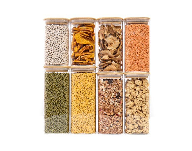 Bocaux de conservation ronds avec couvercles en bambou, lot de 4, 800 ml