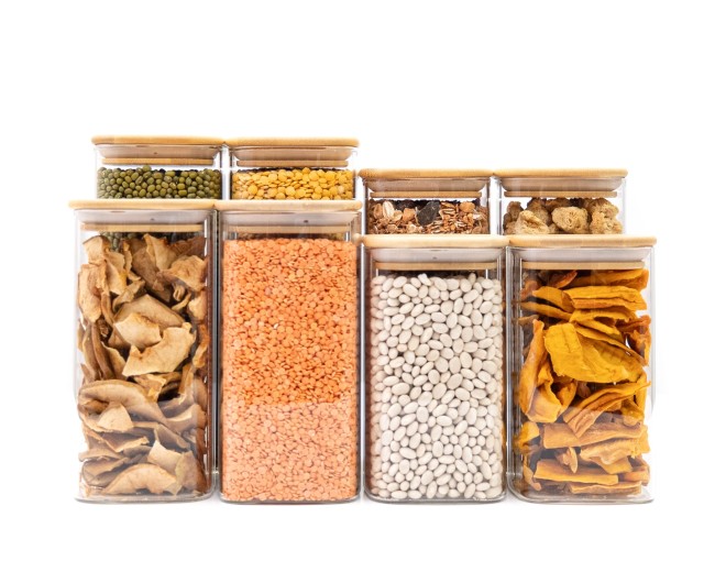 Round storage jars with bamboo lids, set of 4, 800ml