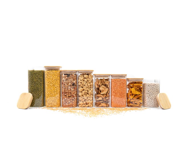 Round storage jars with bamboo lids, set of 4, 800ml