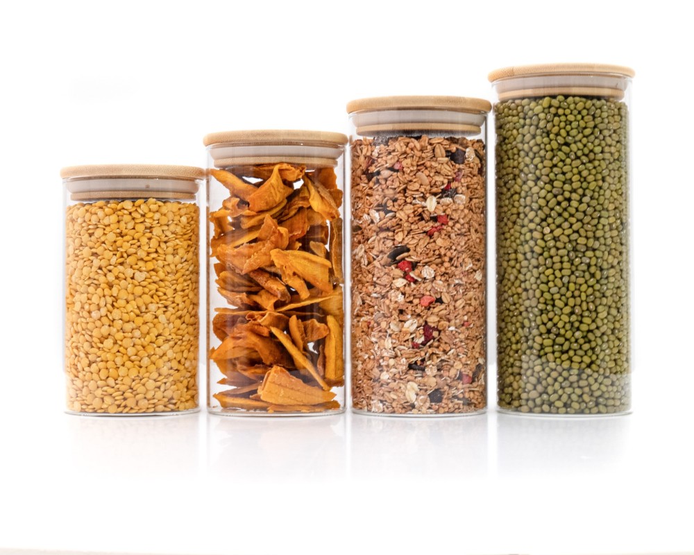 Round storage jars with bamboo lids, set of 4, 800ml