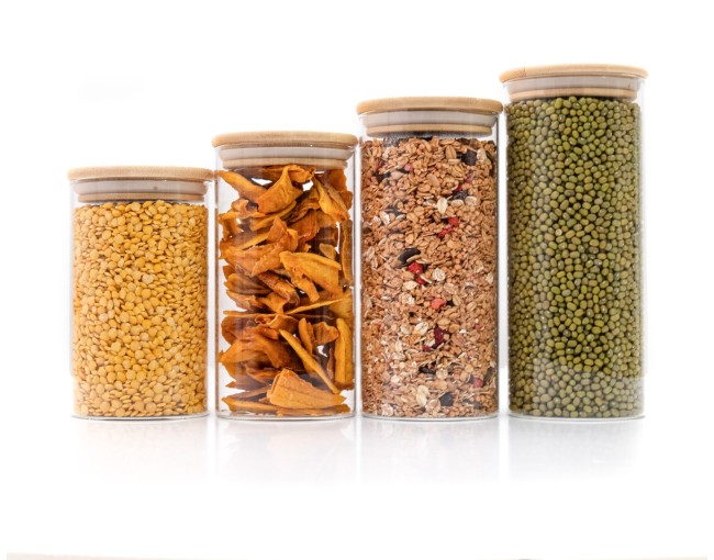 Round storage jars with bamboo lids, set of 4, 800ml