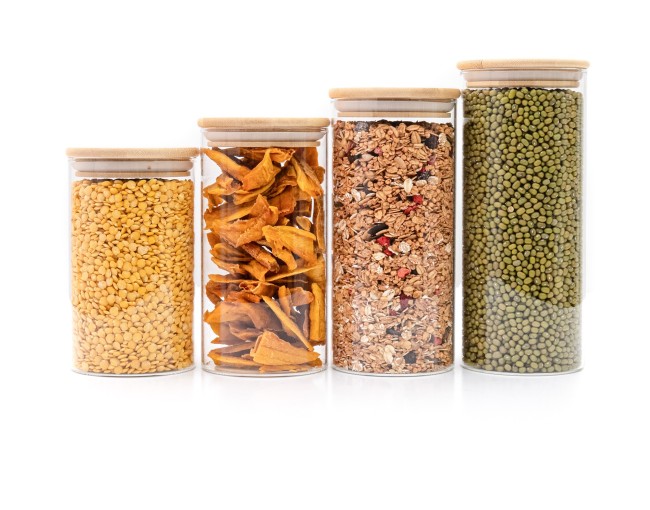 Barattoli rotondi con coperchio in bambù, set da 4, 800 ml