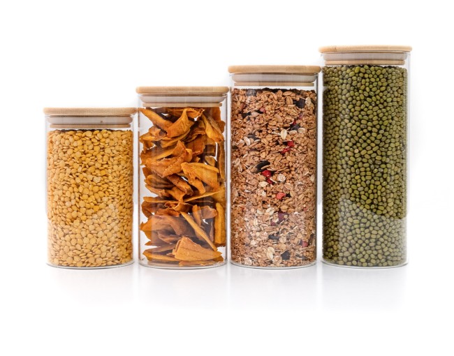 Round storage jars with bamboo lids, set of 4, 800ml