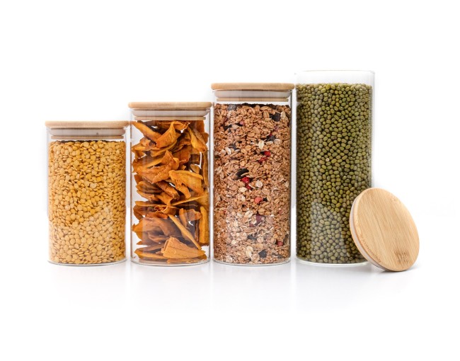 Bocaux de conservation ronds avec couvercles en bambou, lot de 4, 800 ml